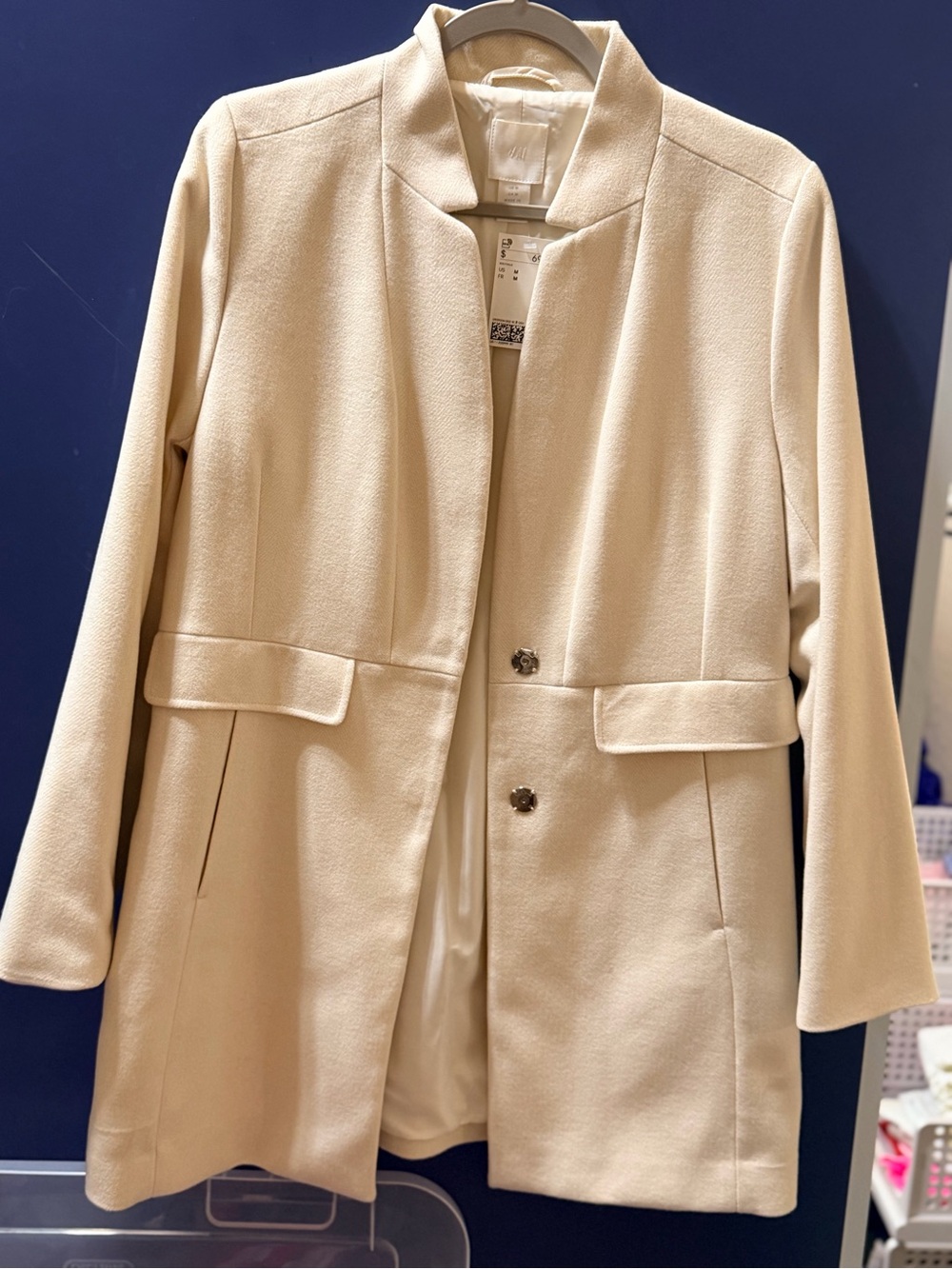 H&M Cream Collarless Pea Coat